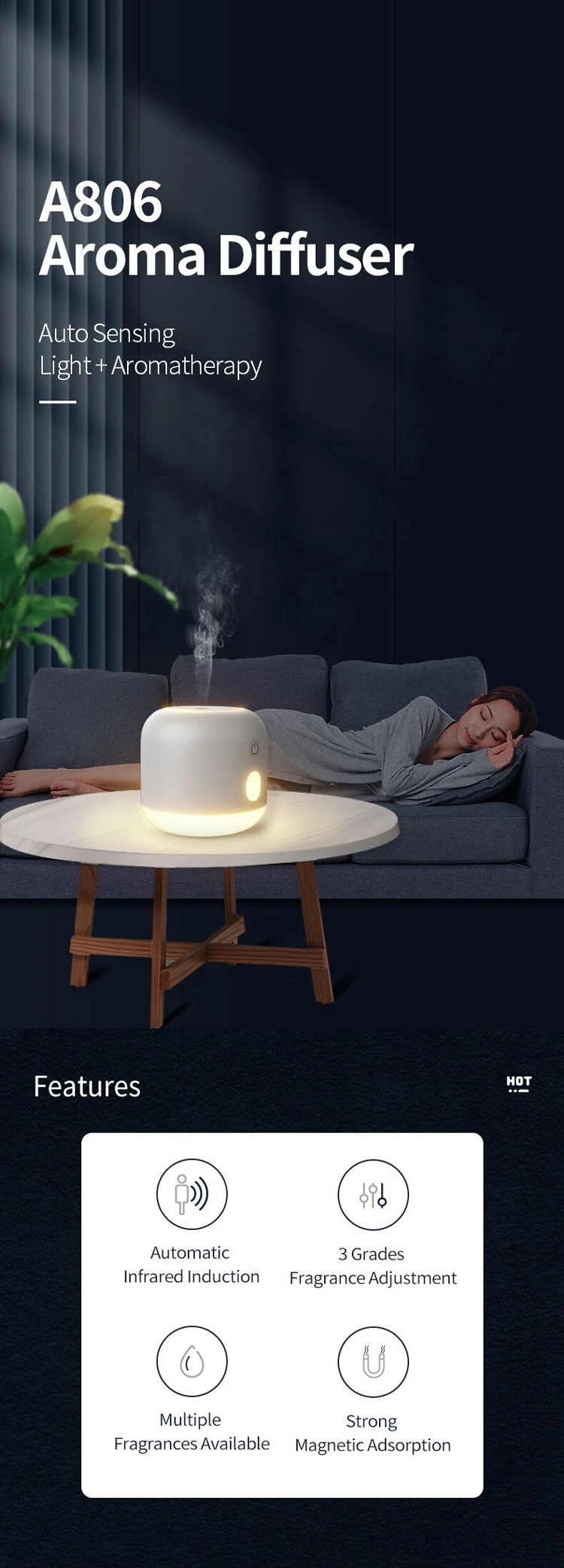 Scenta Smart Auto Infrared Induction Aroma Diffuser Room LED Light Air Scent Diffuser Luxury Small Plastic Aroma Oil Diffuser