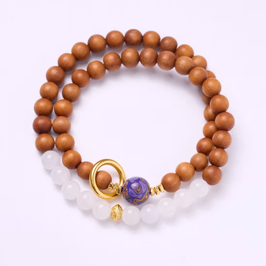 Palmare in legno di sandalo verde da 1,2 mm con diffusore, anello con perline di Buddha, braccialetto con nappa